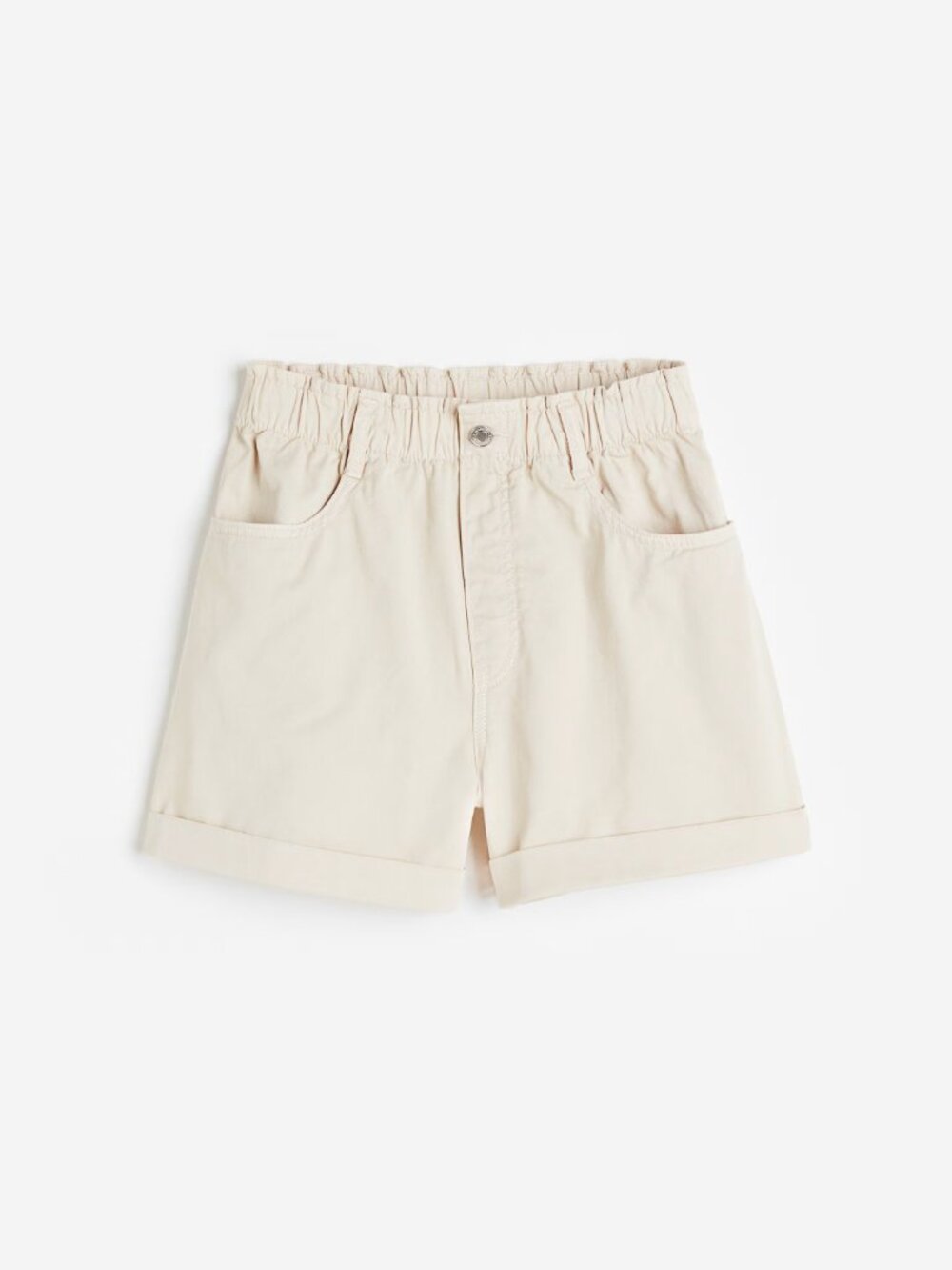 H&M Beige Cotton Roll Hem Shorts Women's 4XL NWT Elastic Waist Coastal Summer